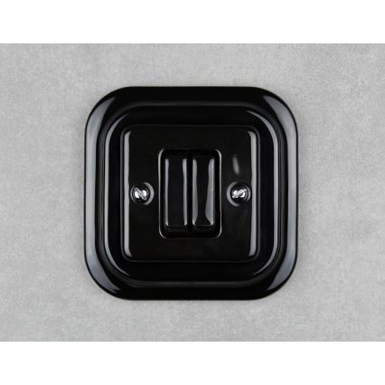 Elhard - Retro keramische dubbele trapschakelaar met frame nr. 6+6 zwart