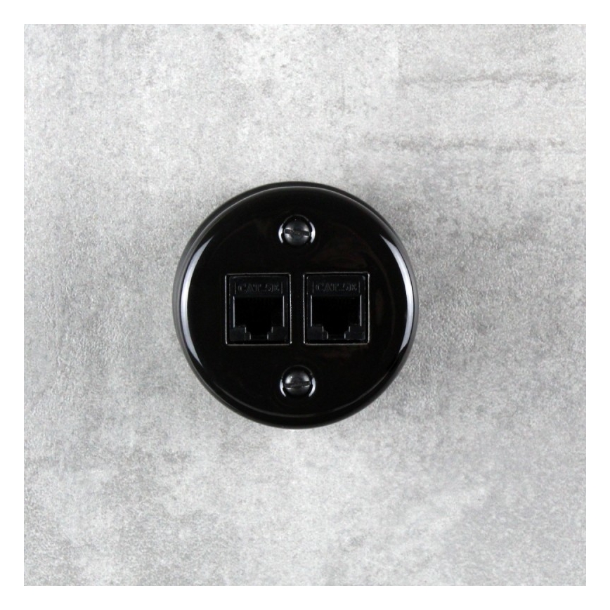 Elhard - Retro keramische netwerkdoos 2x RJ45, zwart