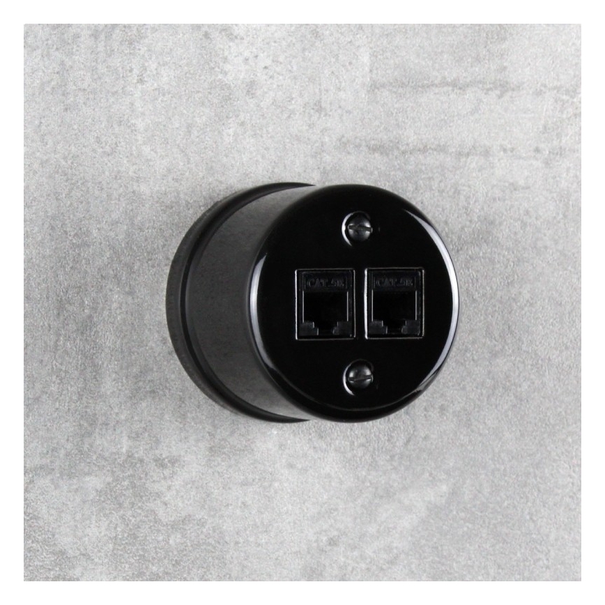 Elhard - Retro keramische netwerkdoos 2x RJ45, zwart