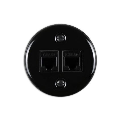 Elhard - Retro keramische netwerkdoos 2x RJ45, zwart
