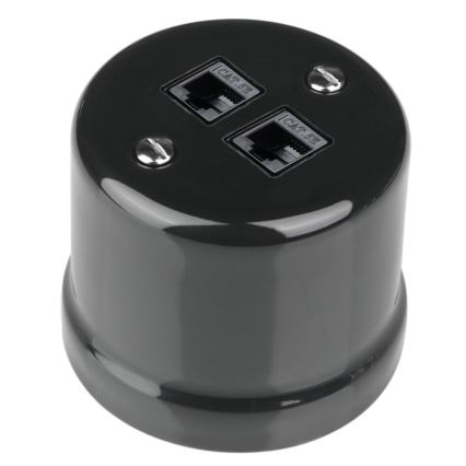 Elhard - Retro keramische netwerkdoos 2x RJ45, zwart