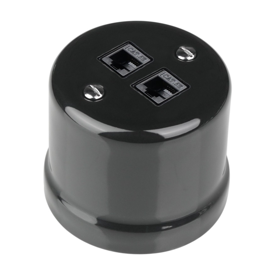 Elhard - Retro keramische netwerkdoos 2x RJ45, zwart