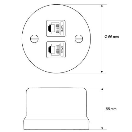 Elhard - Retro keramische netwerkdoos 2x RJ45, zwart