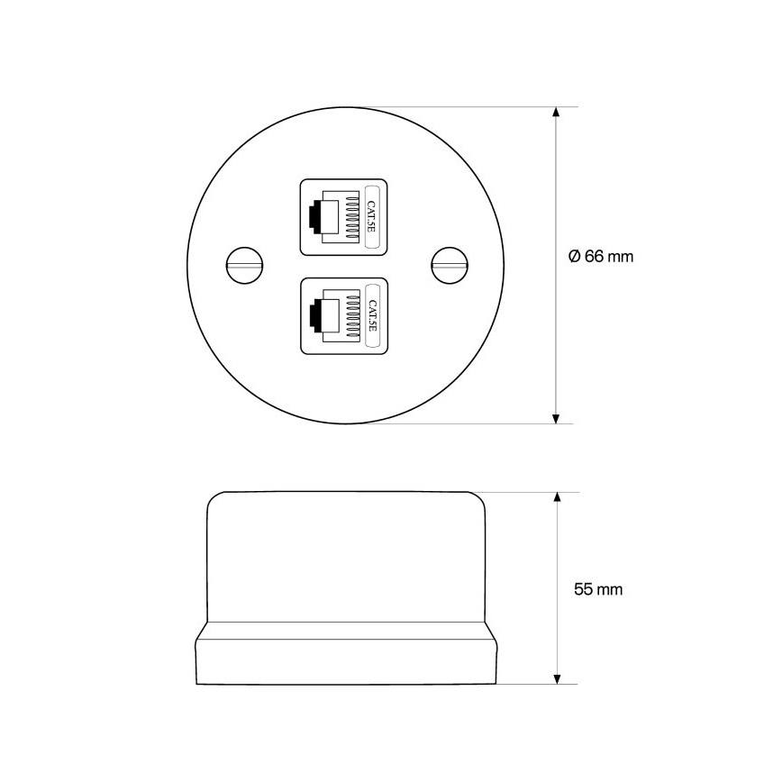 Elhard - Retro keramische netwerkdoos 2x RJ45, zwart