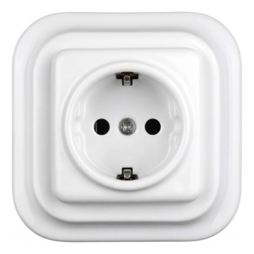 Elhard - Retro keramische wandcontactdoos met SCHUKO-afdekraam, 230V, wit