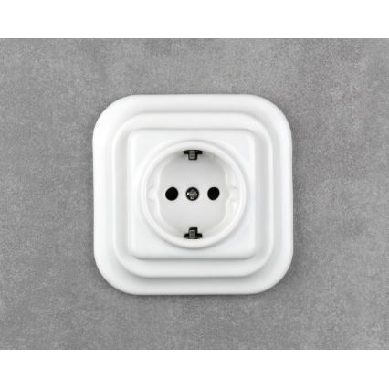 Elhard - Retro keramische wandcontactdoos met SCHUKO-afdekraam, 230V, wit