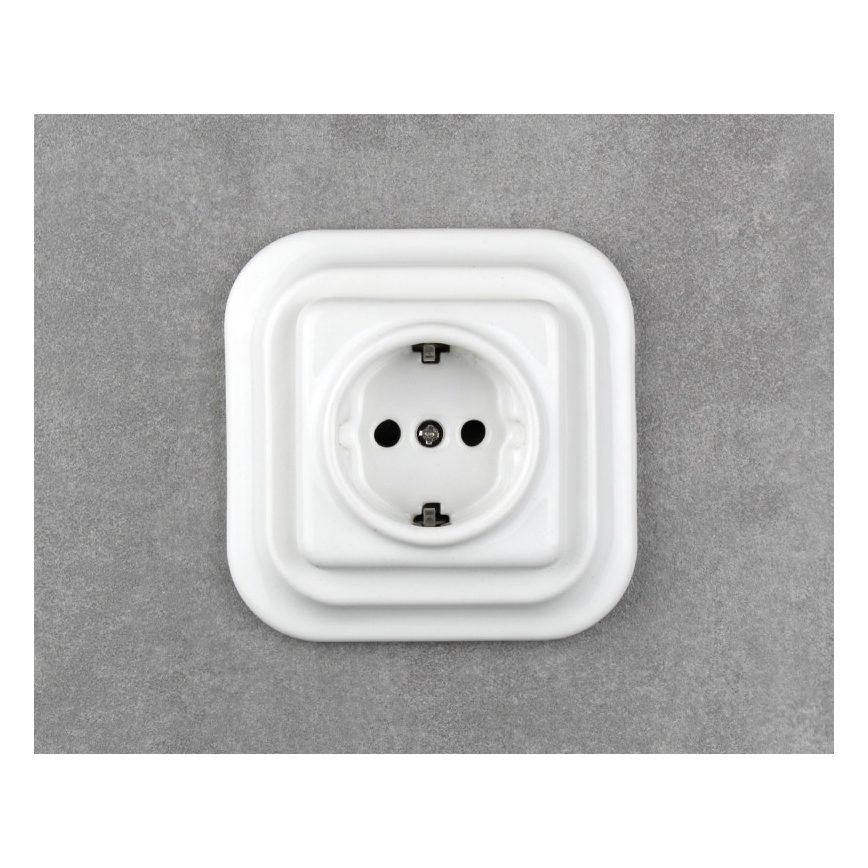 Elhard - Retro keramische wandcontactdoos met SCHUKO-afdekraam, 230V, wit