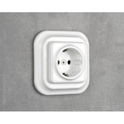 Elhard - Retro keramische wandcontactdoos met SCHUKO-afdekraam, 230V, wit