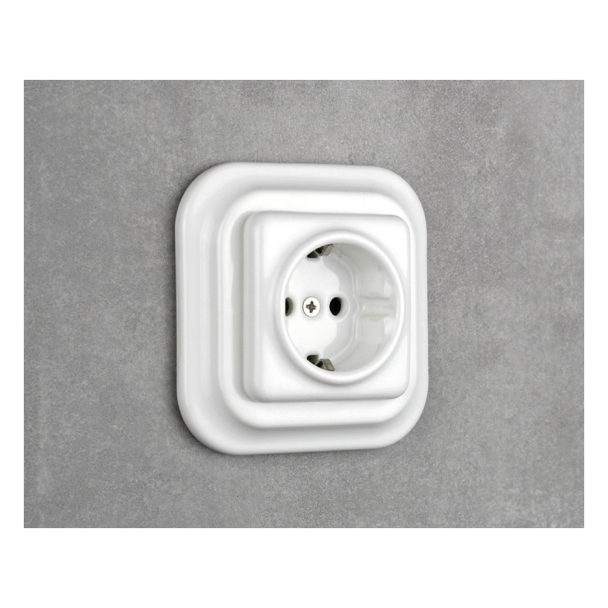 Elhard - Retro keramische wandcontactdoos met SCHUKO-afdekraam, 230V, wit