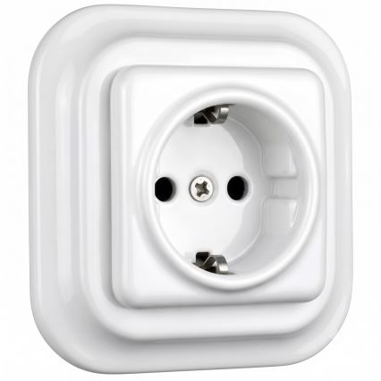Elhard - Retro keramische wandcontactdoos met SCHUKO-afdekraam, 230V, wit