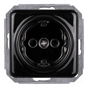 Elhard - Retro keramische wandcontactdoos (SCHUKO) zonder frame, 230V, zwart