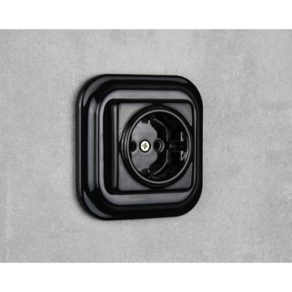Elhard - Retro keramische wandcontactdoos (SCHUKO) zonder frame, 230V, zwart