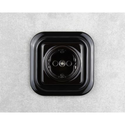 Elhard - Retro keramische wandcontactdoos (SCHUKO) zonder frame, 230V, zwart