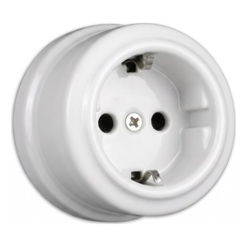 Elhard - Retro keramische wandcontactdoos voor huishoudelijk gebruik SCHUKO 230V wit