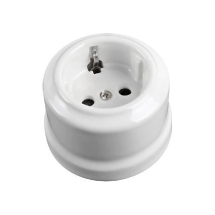 Elhard - Retro keramische wandcontactdoos voor huishoudelijk gebruik SCHUKO 230V wit