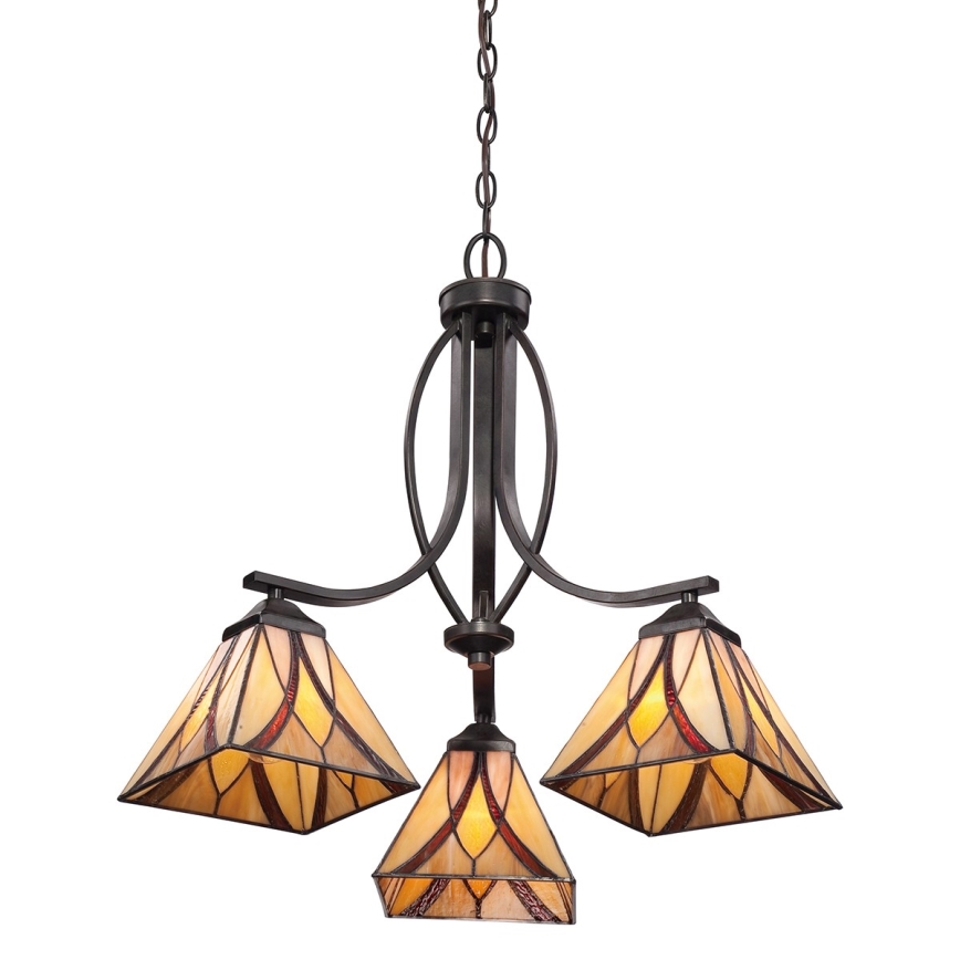 Elstead - Tiffany kroonluchter aan ketting ASHEVILLE 3xE27/60W/230V