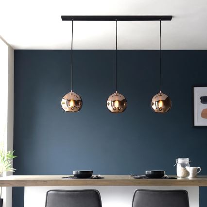 Endon 102929 - Hanglamp aan een koord BOLI 3xE27/10W/230V zwart/gerookt bruin