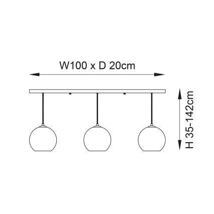 Endon 102929 - Hanglamp aan een koord BOLI 3xE27/10W/230V zwart/gerookt bruin