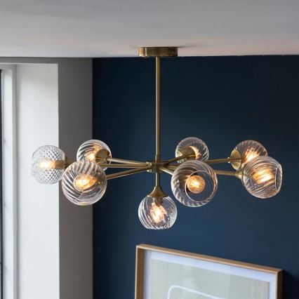 Endon 103172 - Hanglamp met vaste pendel ALLEGRA 8xE14/7W/230V messing/doorzichtig