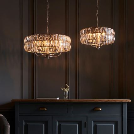 Endon 104466 - Hanglamp aan een ketting CLIFTON 3xE14/6W/230V glanzend chroom/doorzichtig diameter 38,5 cm