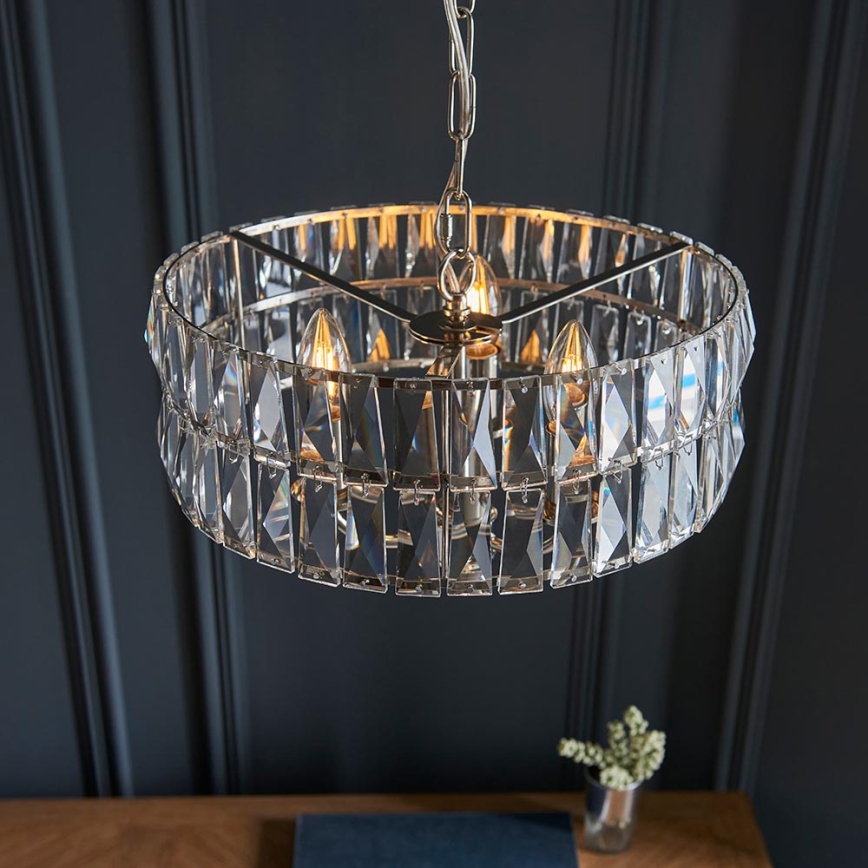 Endon 104466 - Hanglamp aan een ketting CLIFTON 3xE14/6W/230V glanzend chroom/doorzichtig diameter 38,5 cm