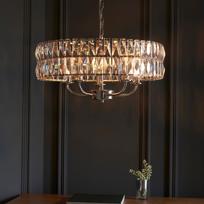 Endon 104467 - Hanglamp aan een ketting CLIFTON 5xE14/6W/230V glanzend chroom/doorzichtig diameter 50,5 cm