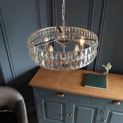 Endon 104467 - Hanglamp aan een ketting CLIFTON 5xE14/6W/230V glanzend chroom/doorzichtig diameter 50,5 cm