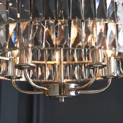 Endon 104467 - Hanglamp aan een ketting CLIFTON 5xE14/6W/230V glanzend chroom/doorzichtig diameter 50,5 cm