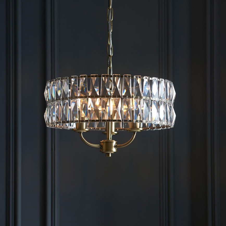 Endon 106243 - Kroonluchter aan ketting CLIFTON 3xE14/6W/230V Ø 38,5 cm messing/helder