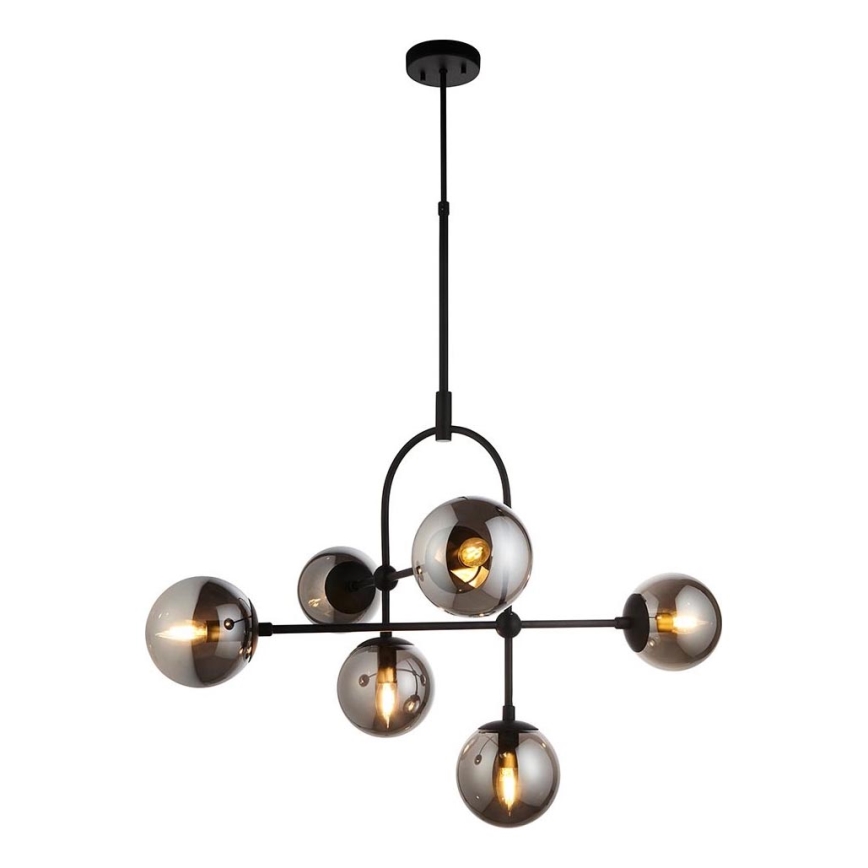 Endon 106661 - Kroonluchter met stang ONTARIO 6xE14/7W/230V zwart/rookzwart