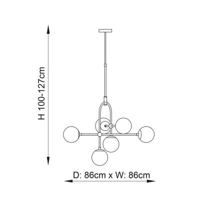Endon 106661 - Kroonluchter met stang ONTARIO 6xE14/7W/230V zwart/rookzwart