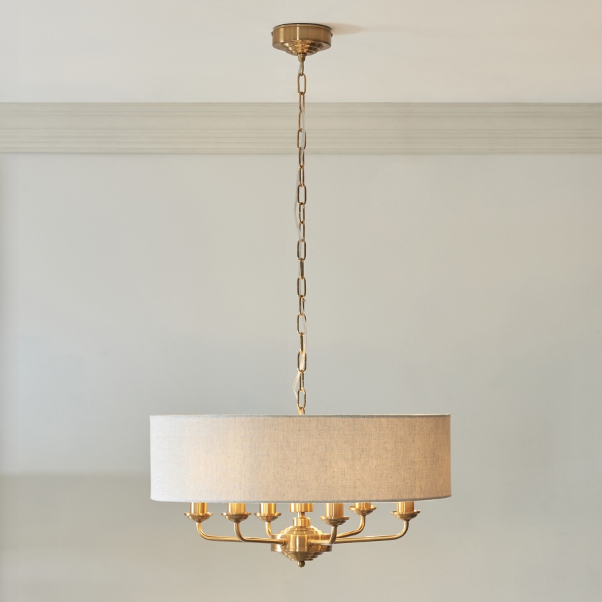 Endon 110722 - Hanglamp aan een ketting HIGHCLERE 6xE14/6W/230V beige/messing diameter 55 cm