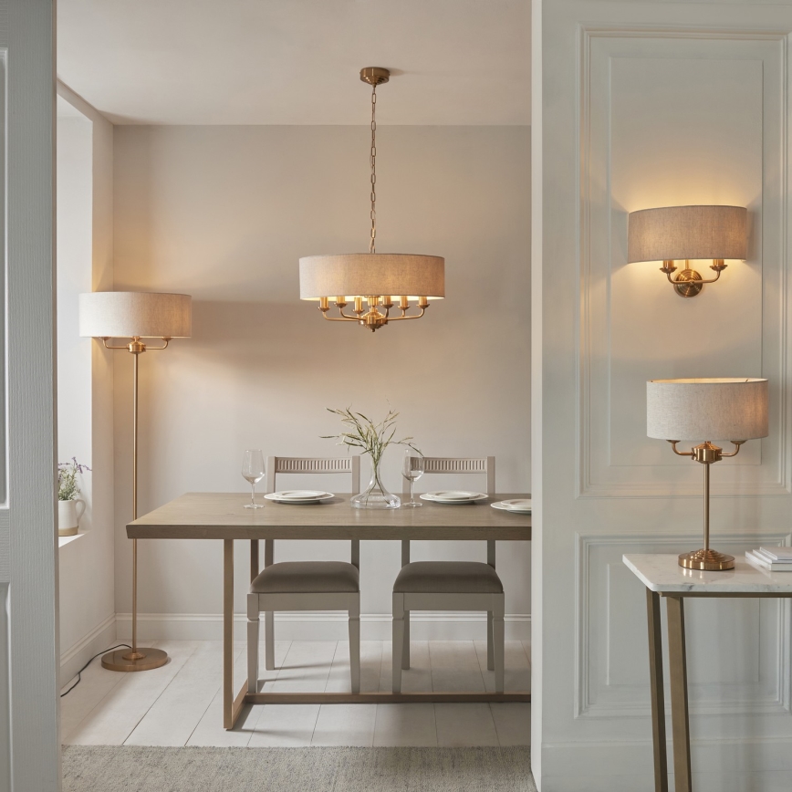 Endon 110722 - Hanglamp aan een ketting HIGHCLERE 6xE14/6W/230V beige/messing diameter 55 cm