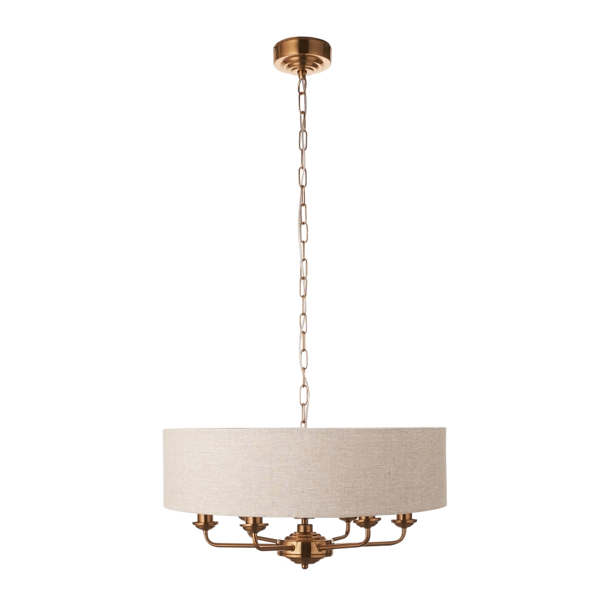 Endon 110722 - Hanglamp aan een ketting HIGHCLERE 6xE14/6W/230V beige/messing diameter 55 cm