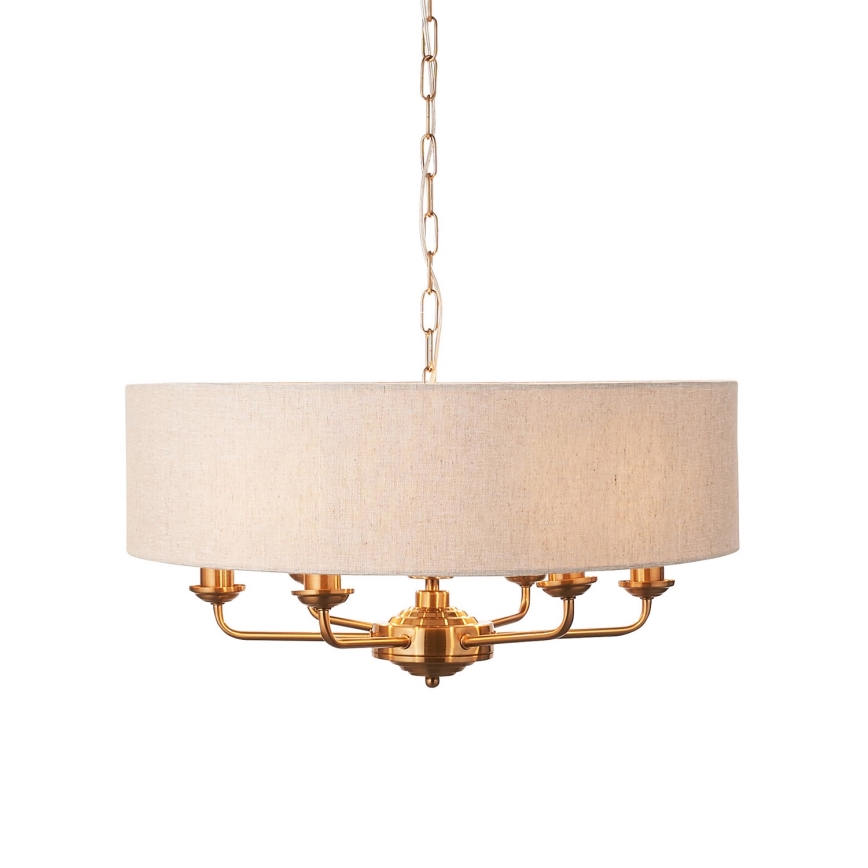 Endon 110722 - Hanglamp aan een ketting HIGHCLERE 6xE14/6W/230V beige/messing diameter 55 cm