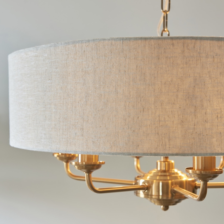Endon 110722 - Hanglamp aan een ketting HIGHCLERE 6xE14/6W/230V beige/messing diameter 55 cm