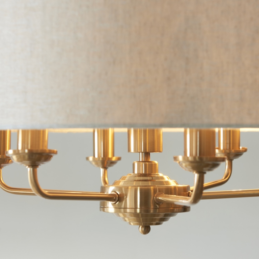 Endon 110722 - Hanglamp aan een ketting HIGHCLERE 6xE14/6W/230V beige/messing diameter 55 cm
