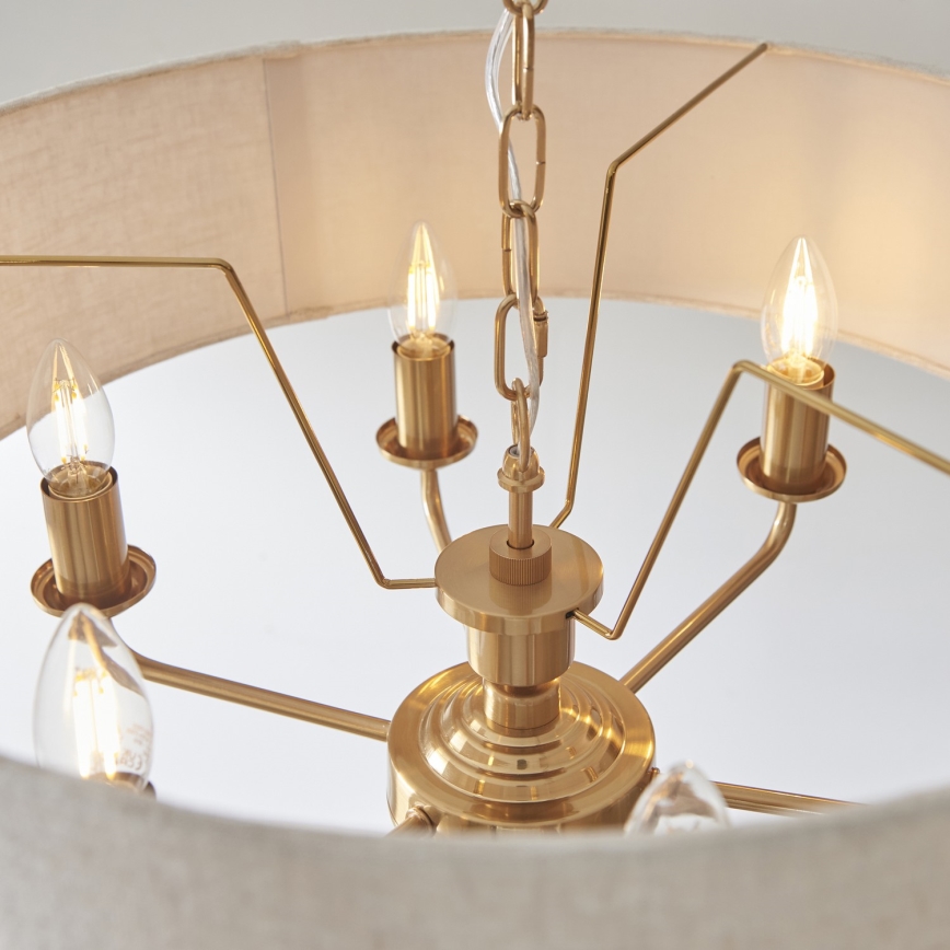 Endon 110722 - Hanglamp aan een ketting HIGHCLERE 6xE14/6W/230V beige/messing diameter 55 cm