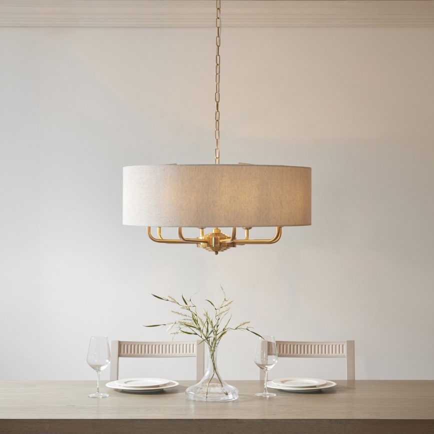 Endon 110727 - Kroonluchter HIGHCLERE met ketting 8xE14/40W/230V beige/messing Ø 70 cm
