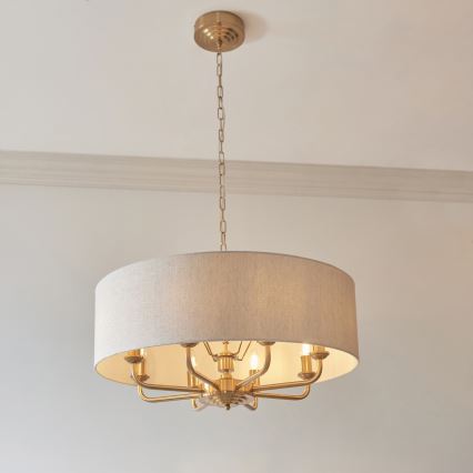 Endon 110727 - Kroonluchter HIGHCLERE met ketting 8xE14/40W/230V beige/messing Ø 70 cm