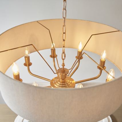 Endon 110727 - Kroonluchter HIGHCLERE met ketting 8xE14/40W/230V beige/messing Ø 70 cm
