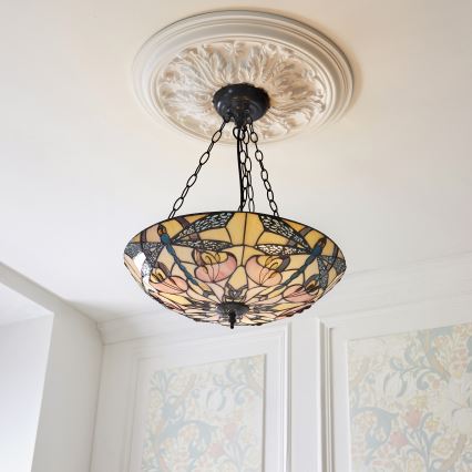 Endon 111869 - Kroonluchter aan ketting Tiffany ASHTON 3xE27/10W/230V Ø 45 cm