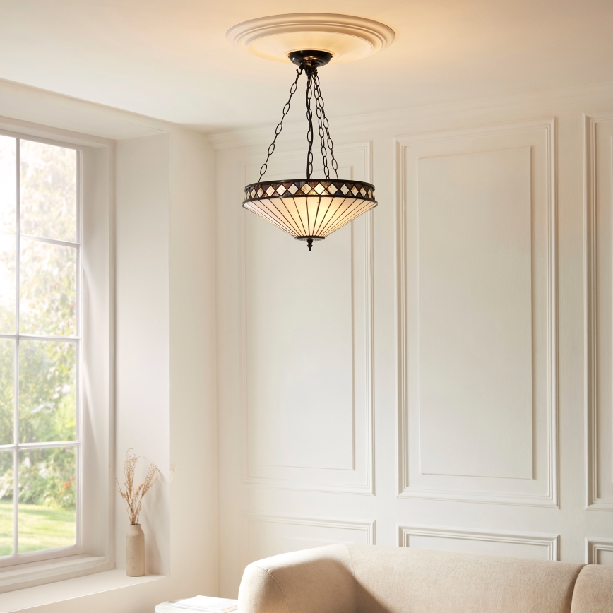 Endon 111870 - Kroonluchter aan ketting Tiffany FARGO 3xE27/10W/230V diam. 41,5 cm