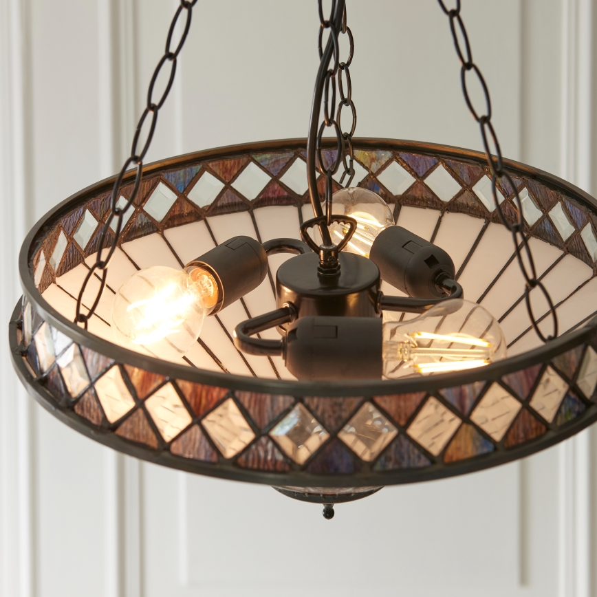 Endon 111870 - Kroonluchter aan ketting Tiffany FARGO 3xE27/10W/230V diam. 41,5 cm