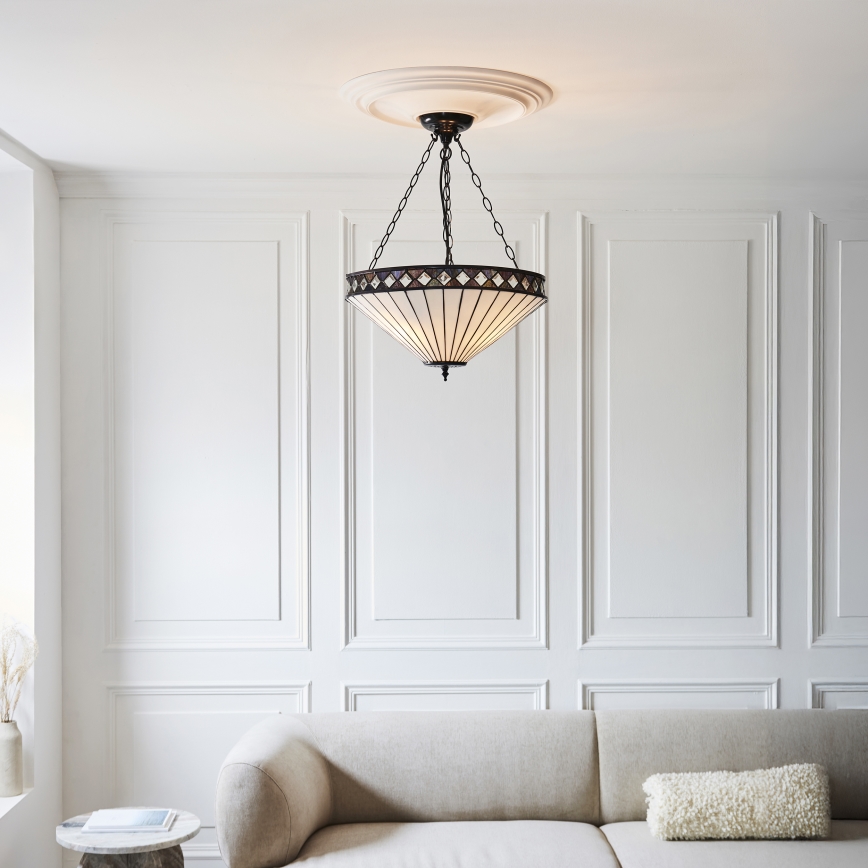 Endon 111871 - Tiffany-kroonluchter aan ketting FARGO 3x E27/10W/230V Ø 50 cm