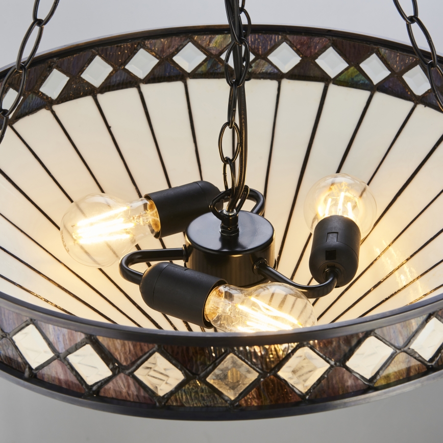 Endon 111871 - Tiffany-kroonluchter aan ketting FARGO 3x E27/10W/230V Ø 50 cm