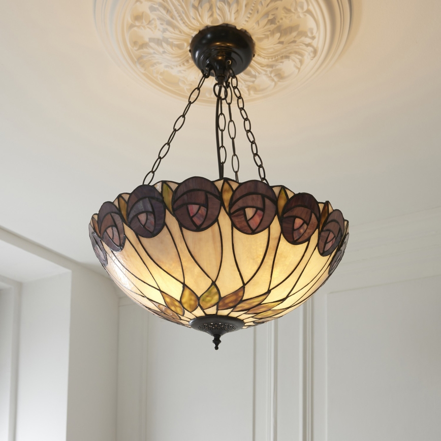 Endon 111872 - Tiffany-kroonluchter aan ketting HUTCHINSON 3xE27/60W/230V Ø 50 cm