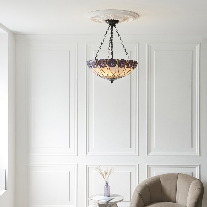 Endon 111872 - Tiffany-kroonluchter aan ketting HUTCHINSON 3xE27/60W/230V Ø 50 cm