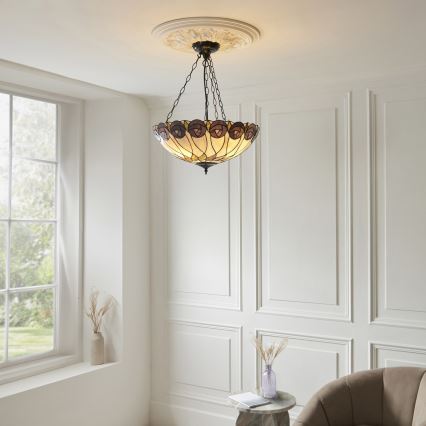 Endon 111872 - Tiffany-kroonluchter aan ketting HUTCHINSON 3xE27/60W/230V Ø 50 cm