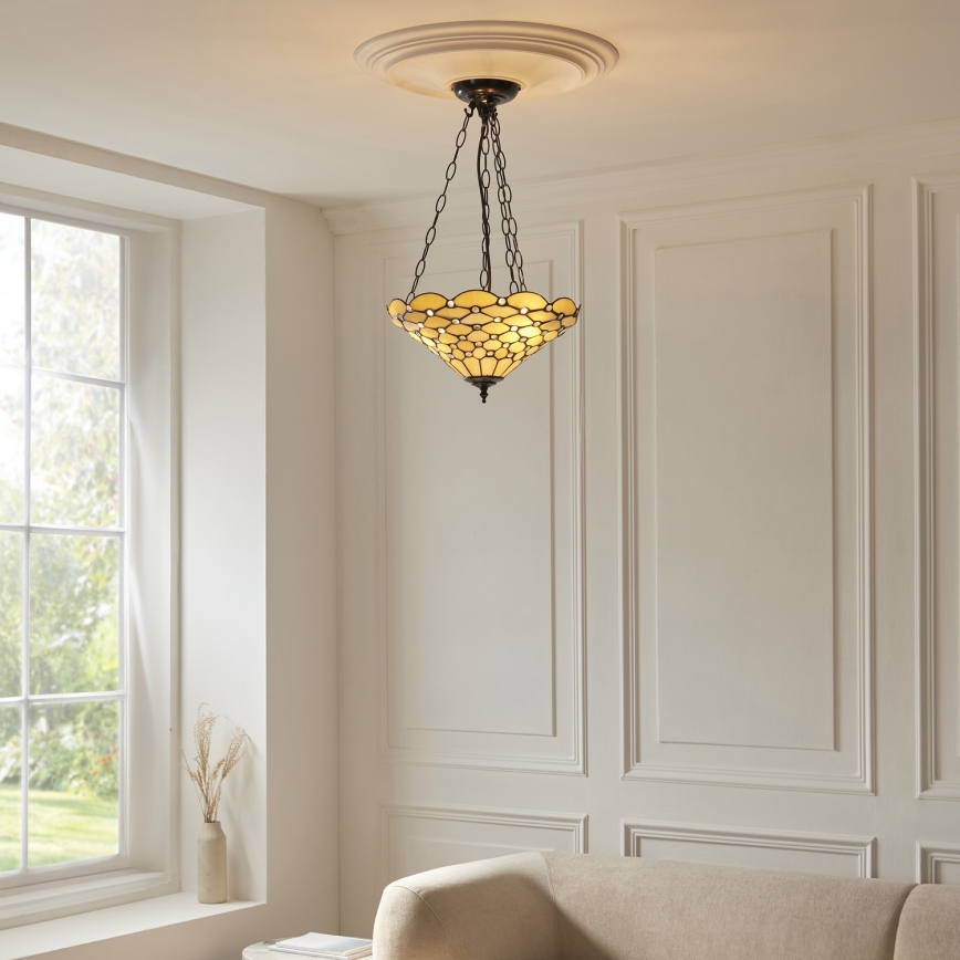 Endon 111884 - Kroonluchter met ketting Tiffany PEARL 3xE27/10W/230V Ø 37 cm